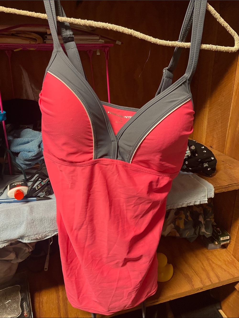 Free Country Neon Pink Active Tank with Gray Trim
